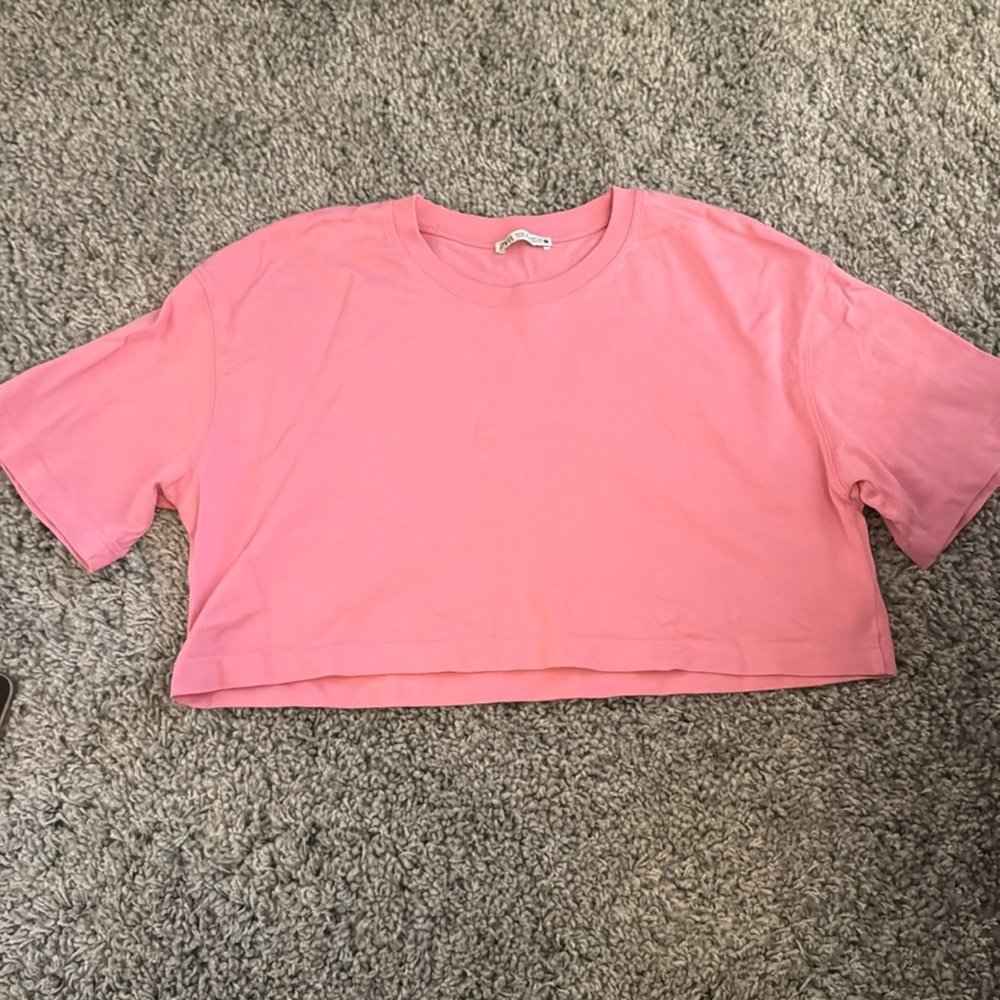 Pink Zara Boxy Cropped Tee